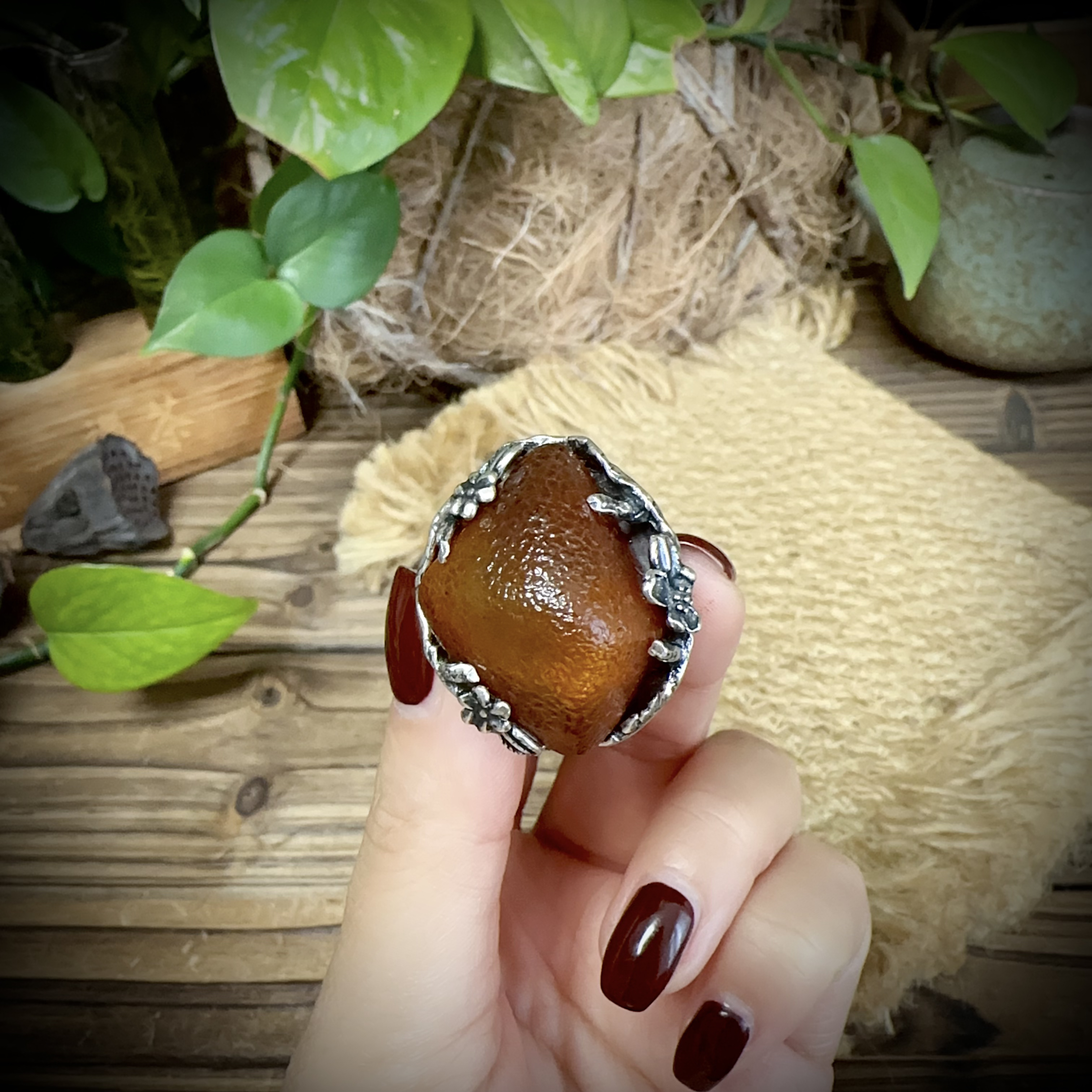 【古香古色】复古s925银蜜蜡琥珀戒指（圈口可调节）