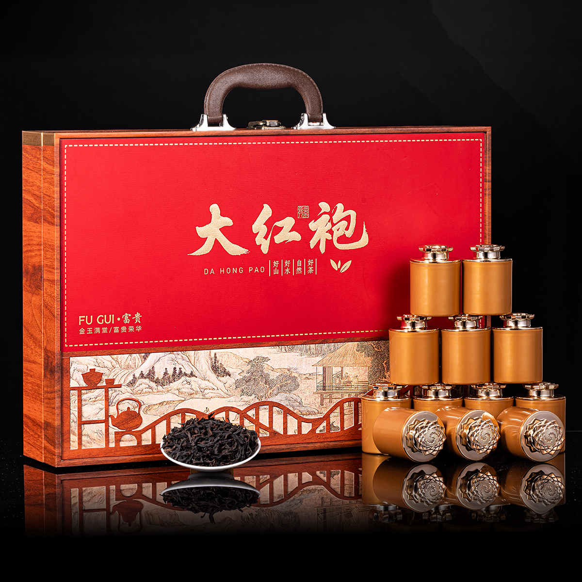 大红袍乌龙茶 28小罐精美木质手提礼盒装 过节送礼长辈