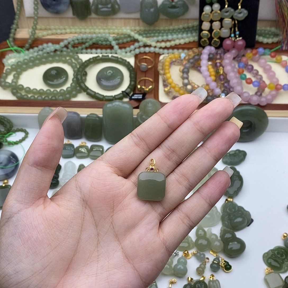 和田玉银S925镶嵌吊坠(不含链)