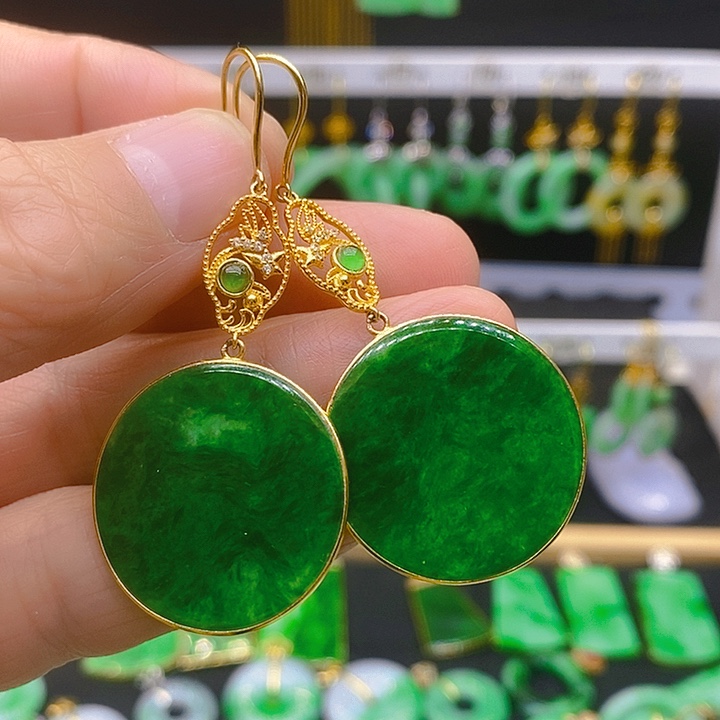 翡翠耳饰18K金镶嵌耳坠