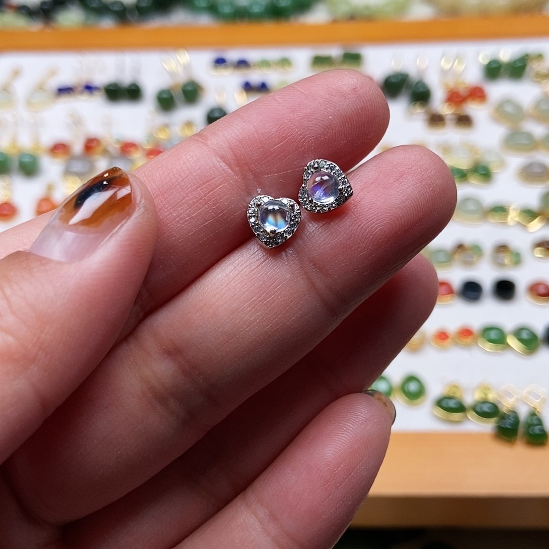 和田玉耳饰银S925镶嵌