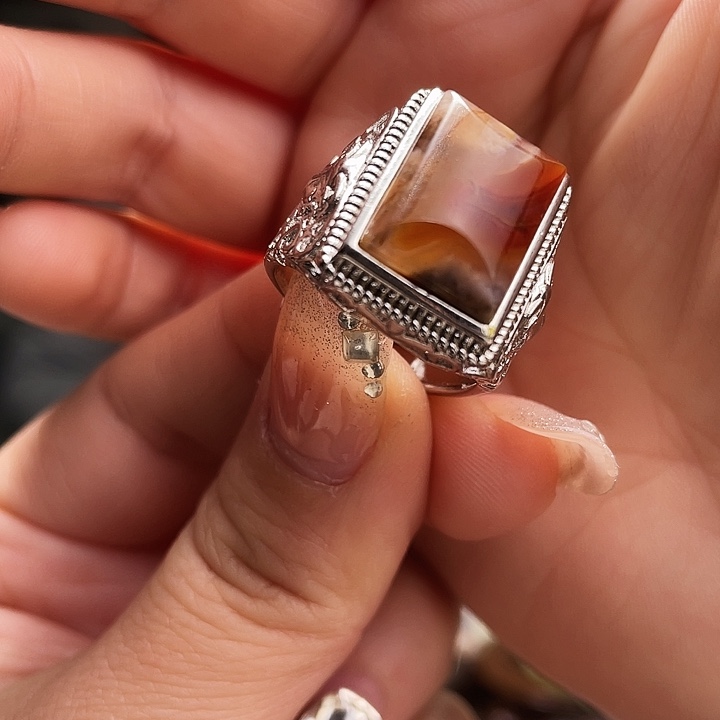 玛瑙/玉髓戒指银S925镶嵌