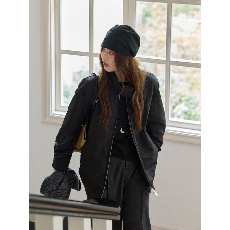 ALINDM【行政大道】大码微胖mm極简老钱风立领拉链棉服-AS27217