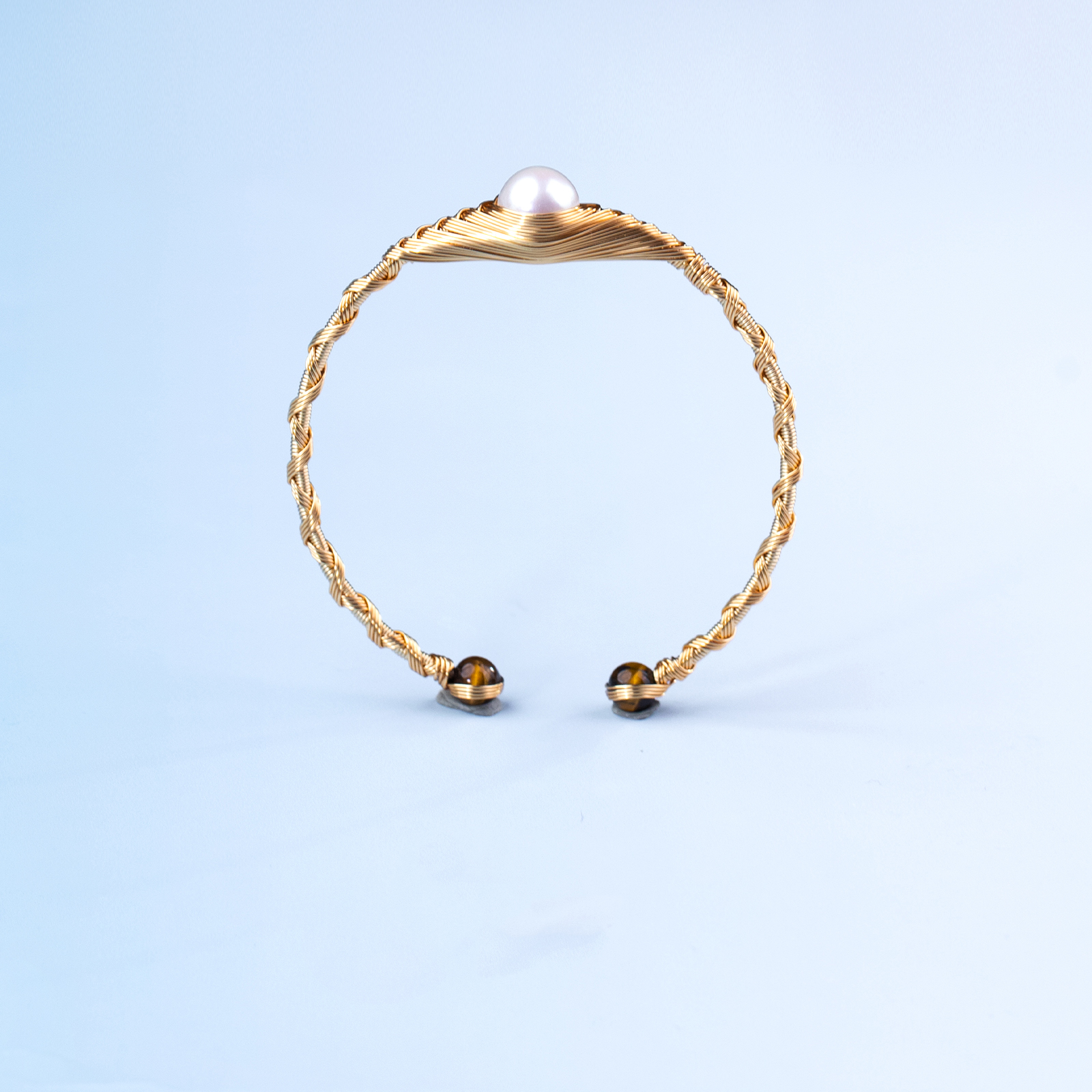 【老徐专属】淡水珍珠编织绕丝手镯开口9-10mm时尚百搭简约复古   