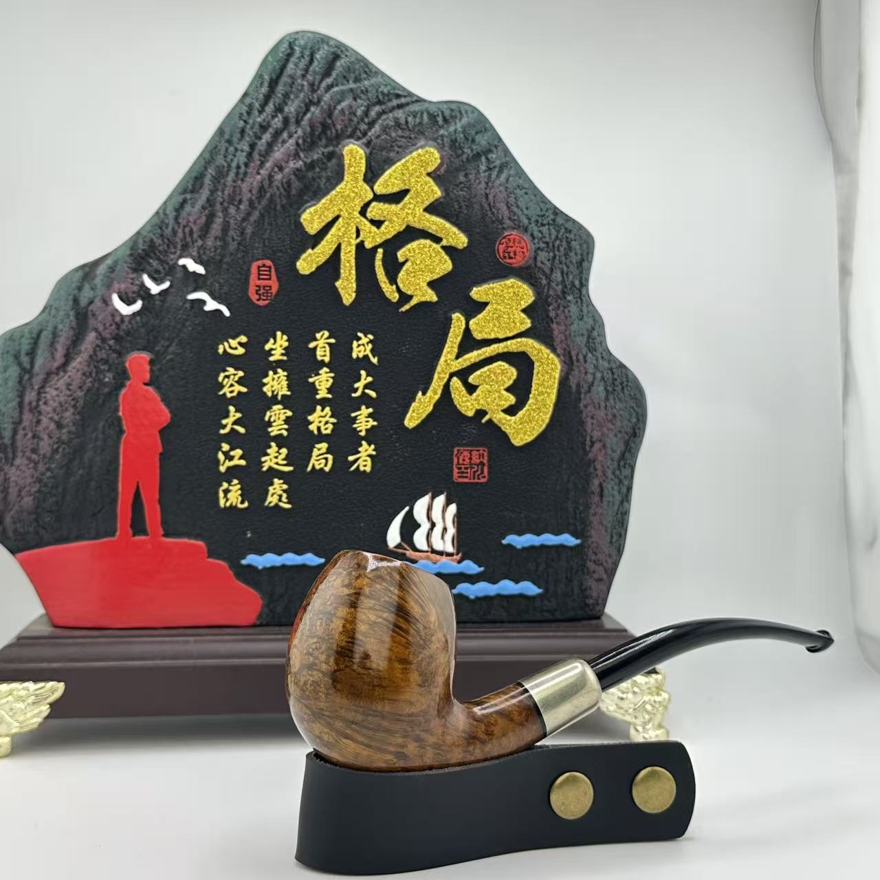经典福尔摩斯弯式3毫米军插烟道石楠木烟斗