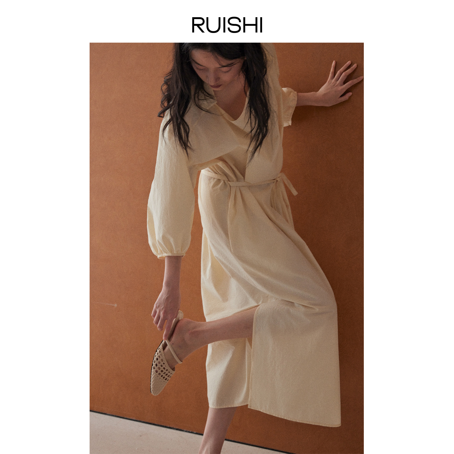 RUISHI芮时荡领层次感显瘦收腰系带衬衫连衣裙女春夏季R25A131211