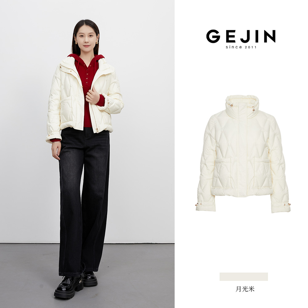 GEJIN/歌锦初冬新款宽松气质厚款菱格短款高领棉服外套9412542555