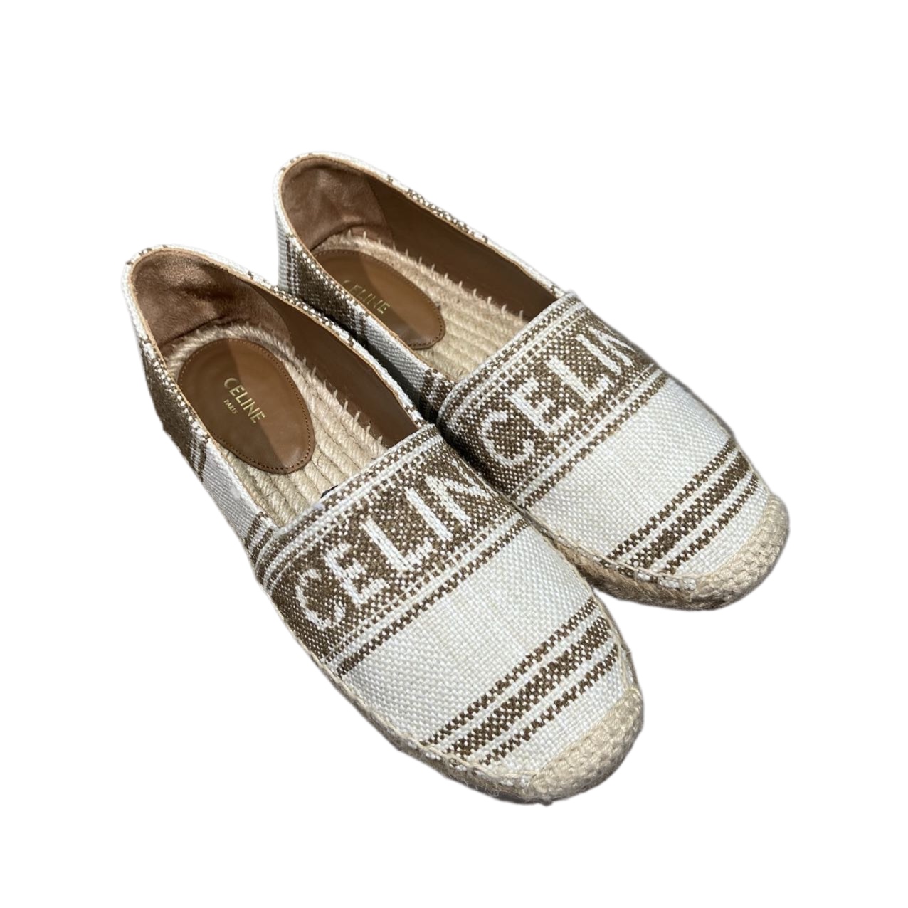 95新 Celine/思琳 38码 棕色草编渔夫鞋  re8329