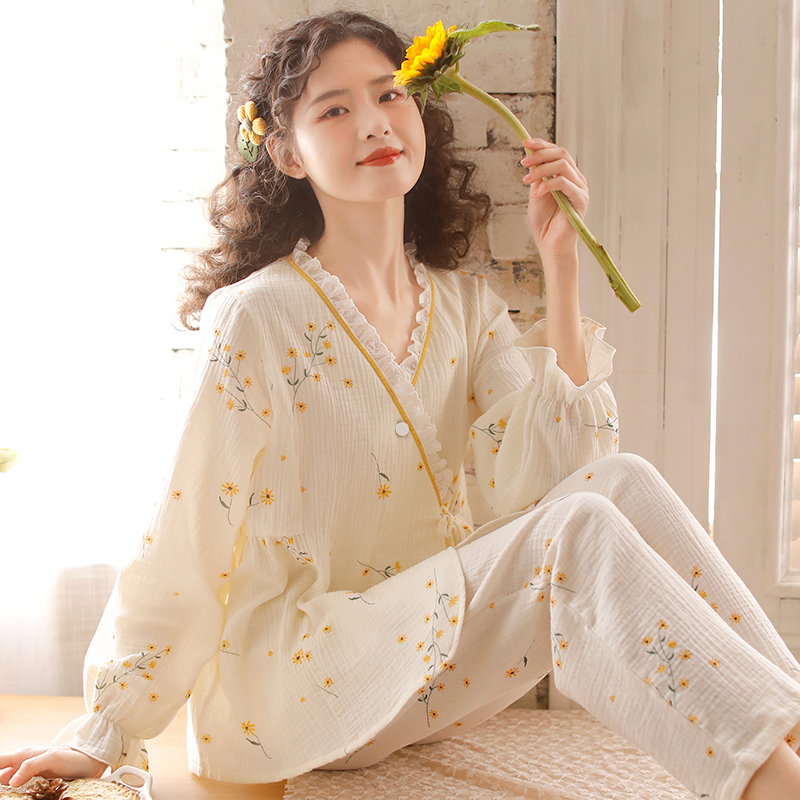 『风车菊』富朵月子服纱布纯棉月子服薄款孕妇睡衣喂奶家居服怀孕