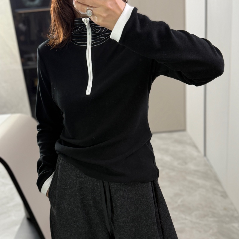 条纹撞色时尚半高领拉链内搭打底衫DY2E5006D