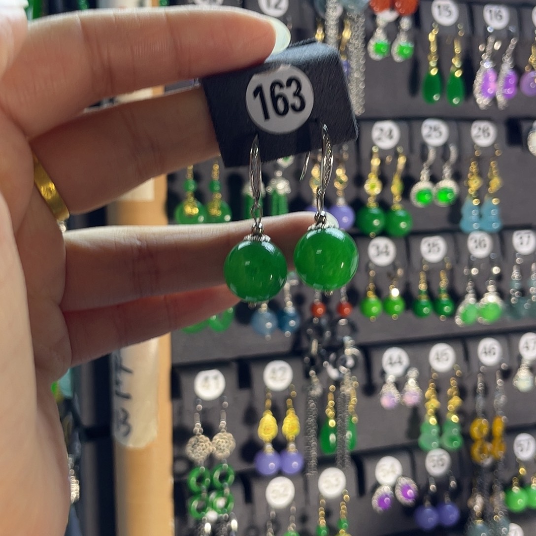 翡翠银S925镶嵌耳饰163