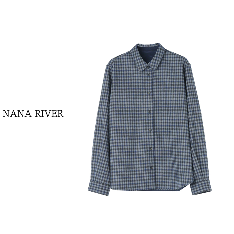 【川禾】格子秋冬衬衫长袖极简风羊毛混纺上衣衬衫外套百搭