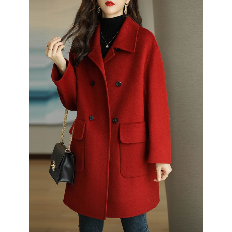 毛呢外套女2025秋冬新款咖色加厚韩版修身显瘦中长款呢子大衣