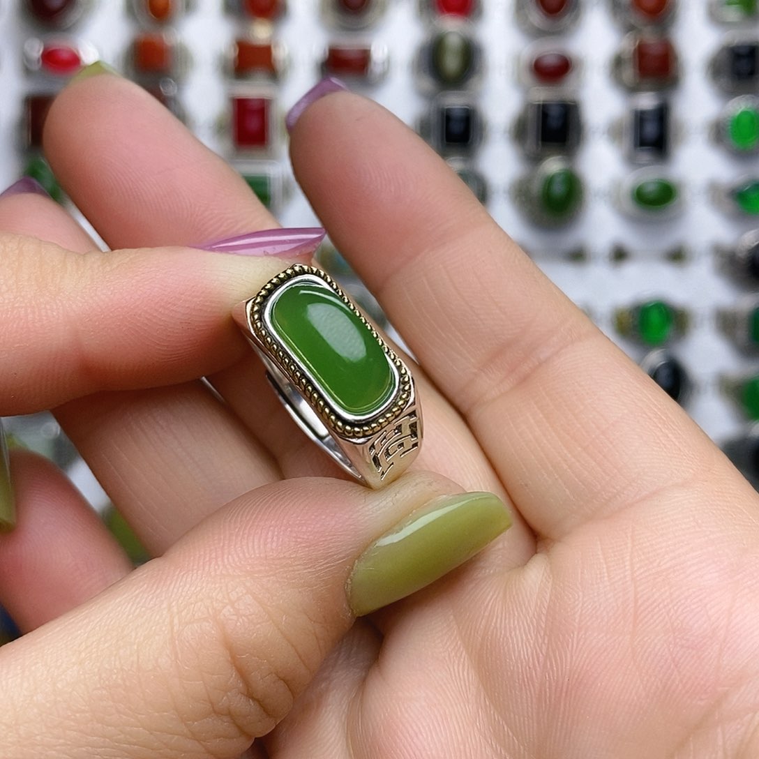 和田玉戒指银S925镶嵌