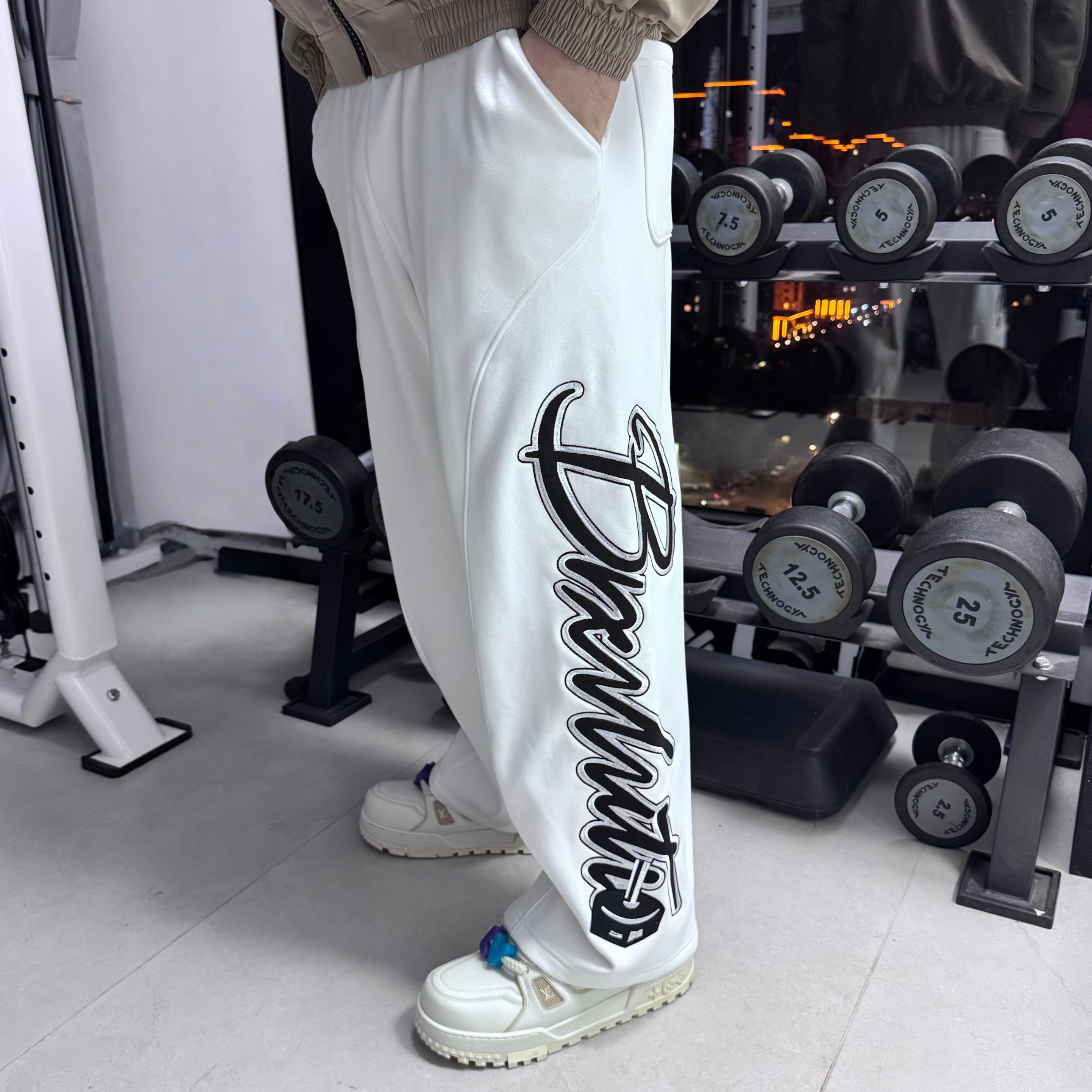 BXLT｜加绒卫裤超大logo刺绣冬季保暖运动休闲宽松健身直筒长裤