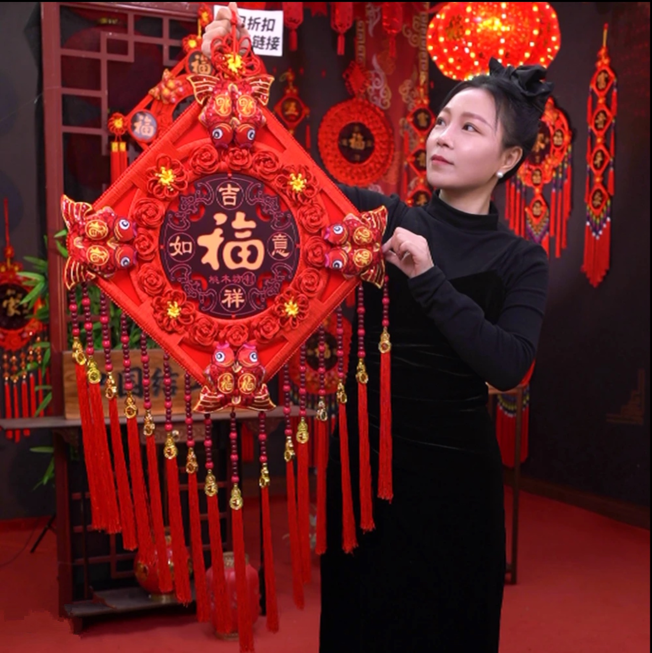 中国红H【民族风】中国结挂件家居客厅装饰玄关新年背景墙福 M40F-T