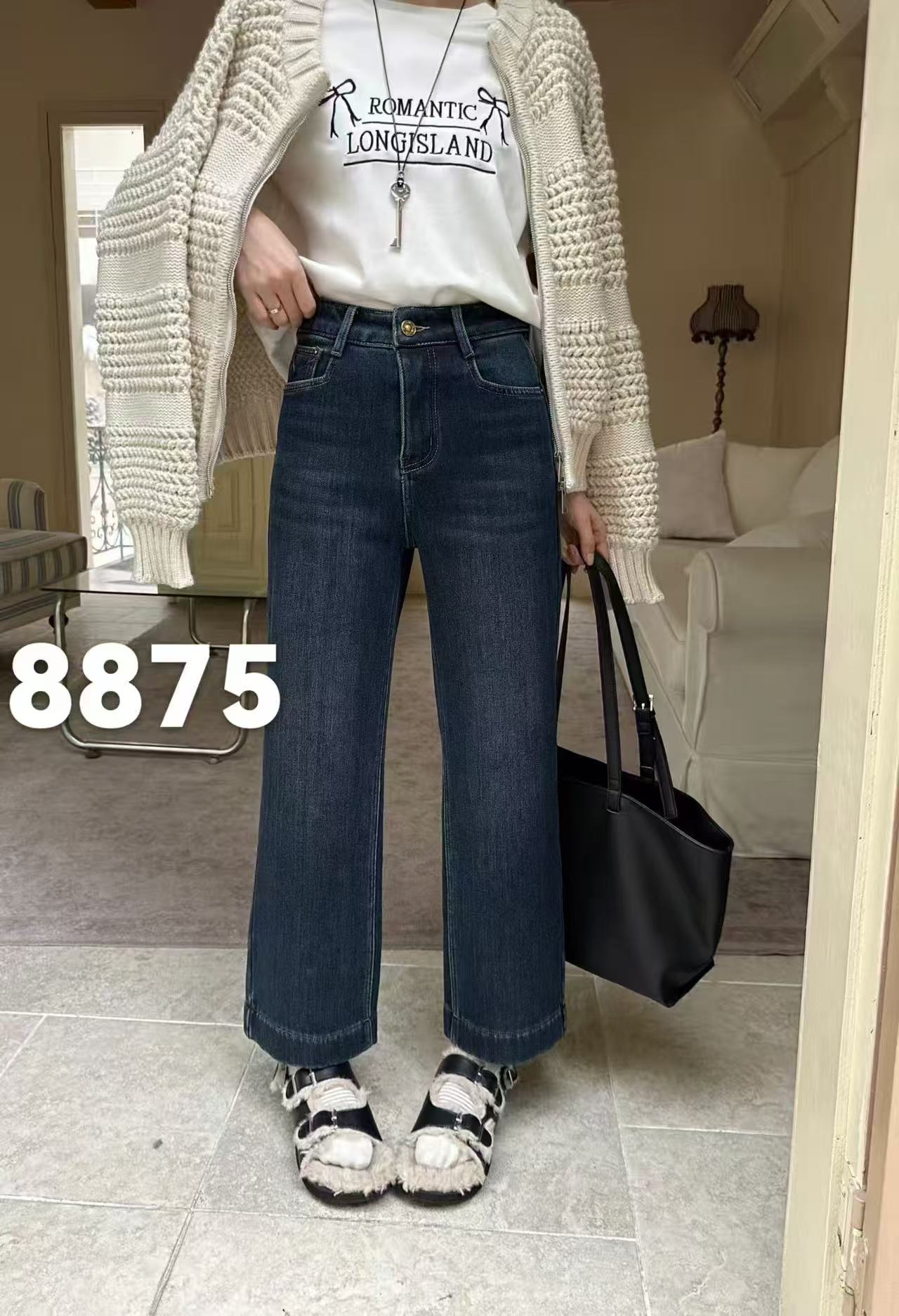 靓衣坊  875款（小个子）厚绒牛仔直筒裤长91厘米 脚口23