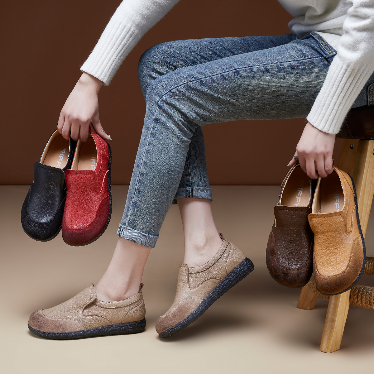 | 轻摇-破晓 | 3公分 头层牛皮原创单鞋女手工复古软皮一脚蹬260