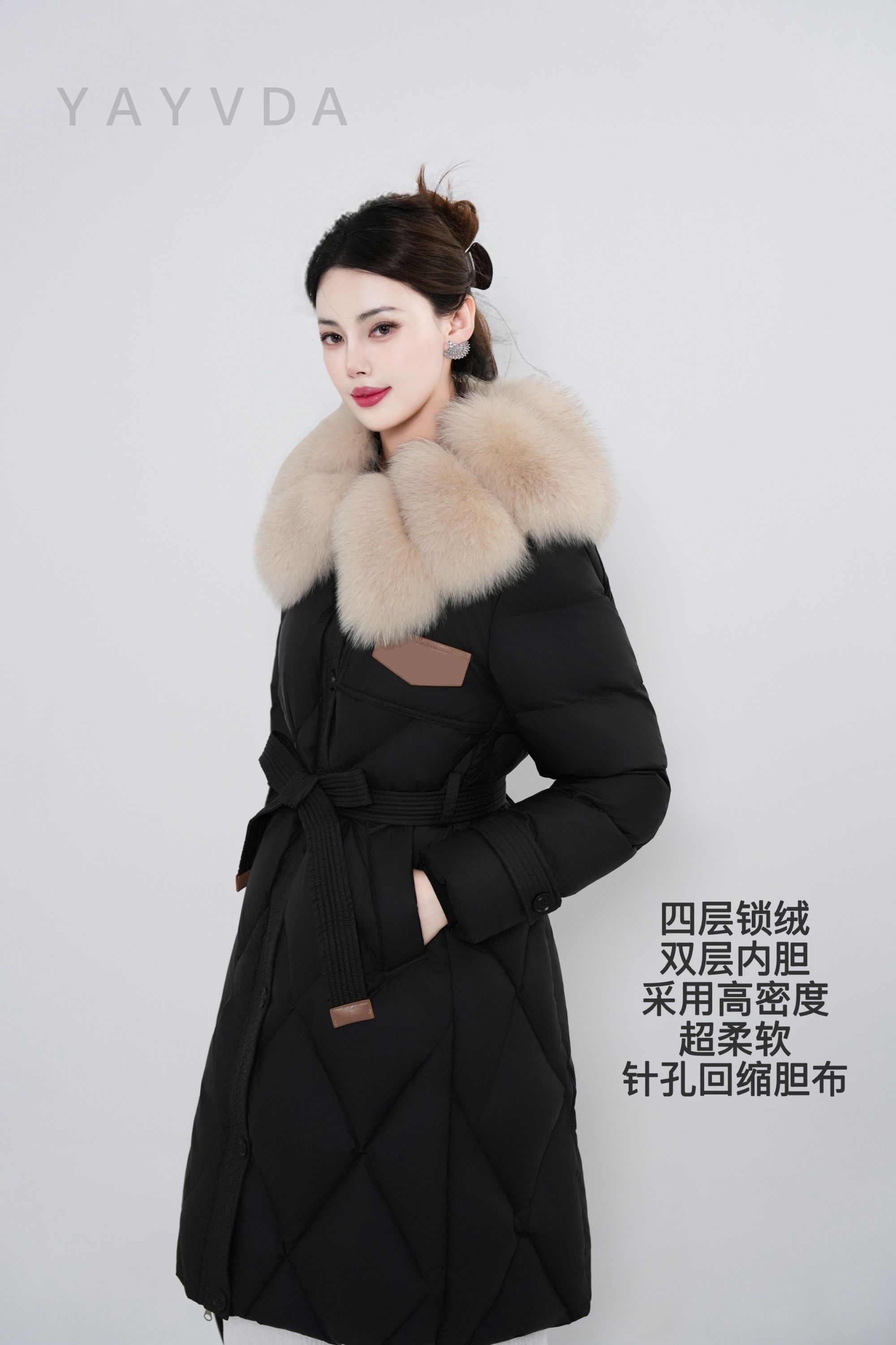 新款白鹅绒狐狸毛领羽绒服中长款羽绒服网红显瘦修身保暖