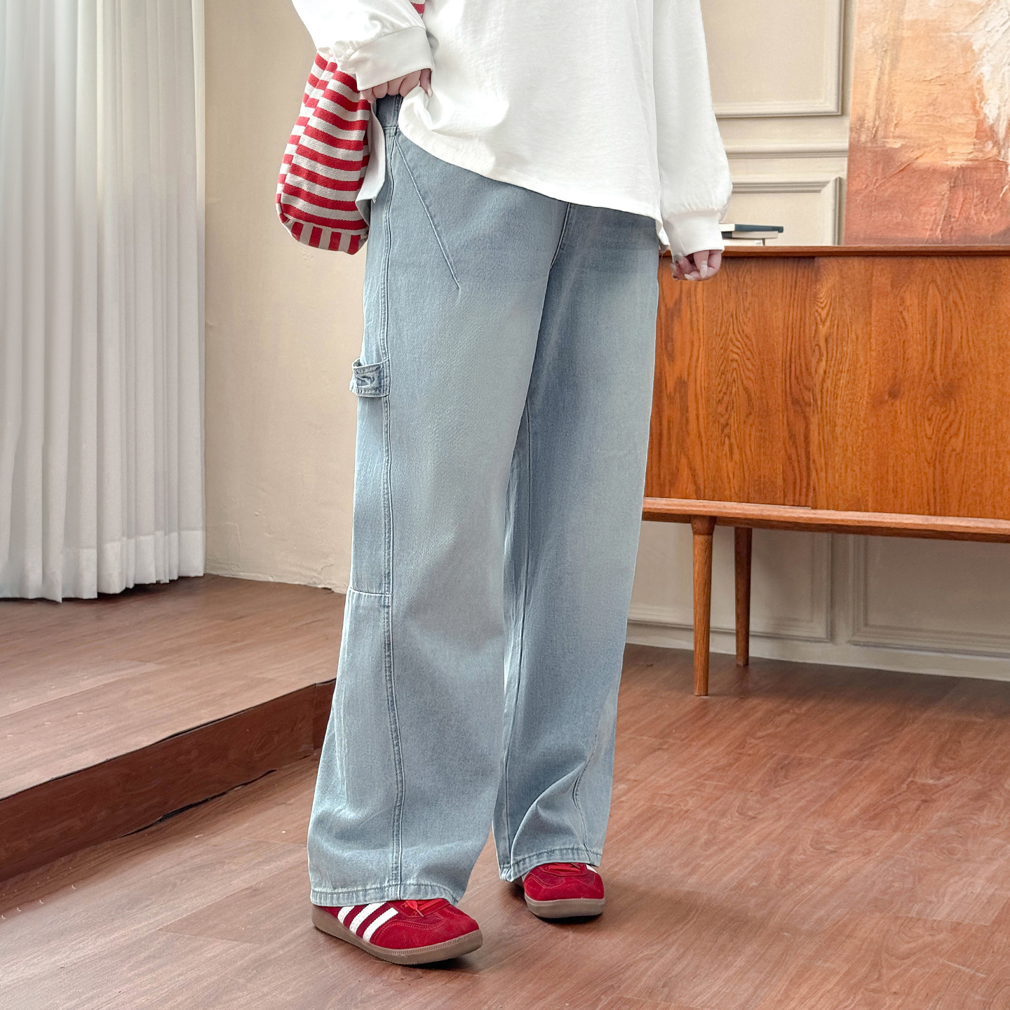 DX7749大码女装【私服牛仔裤】三种裤长选夏季胖mm高腰休闲阔腿裤子