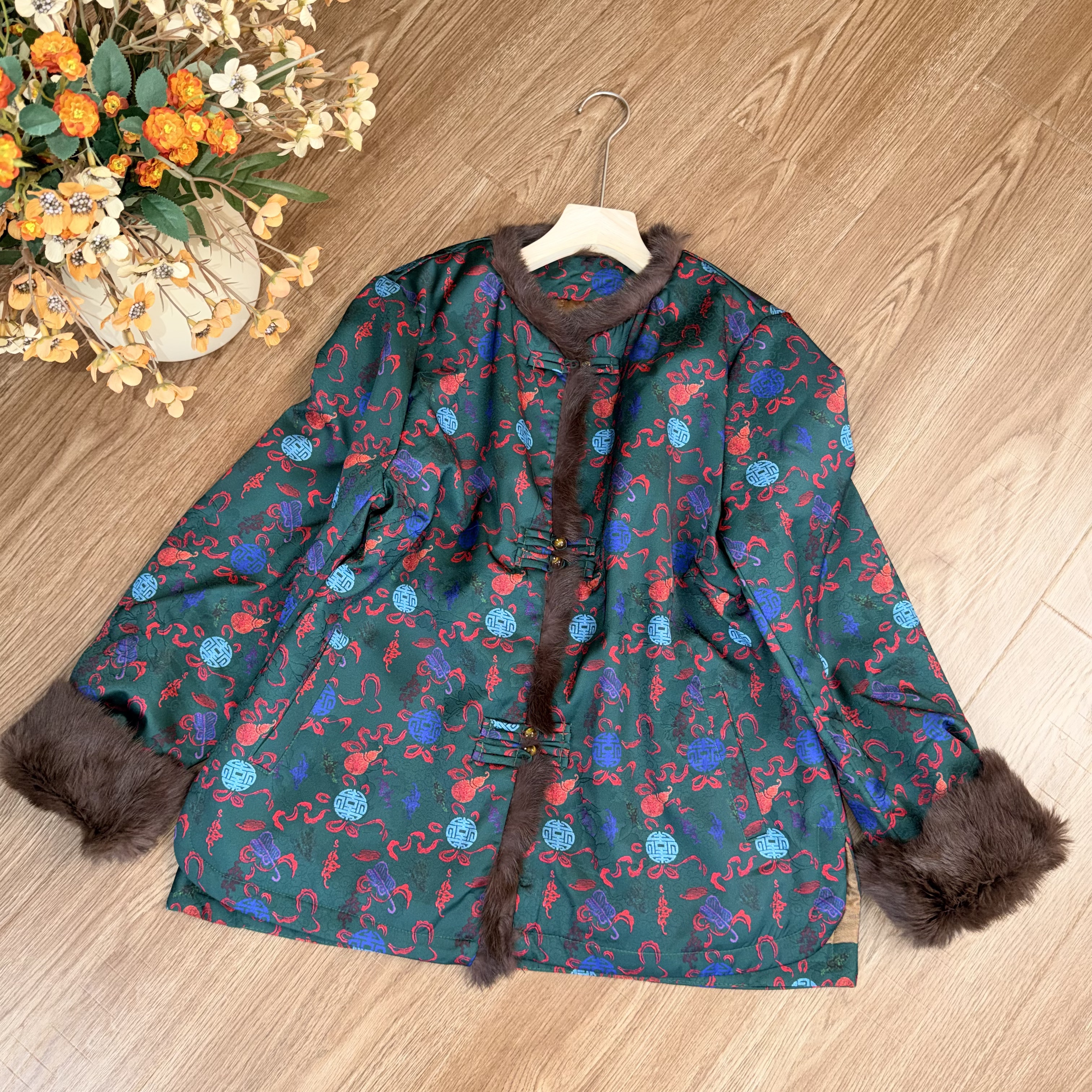 【大季原创】W185冬季新中式宽松兔毛加棉外套女国风复古女装