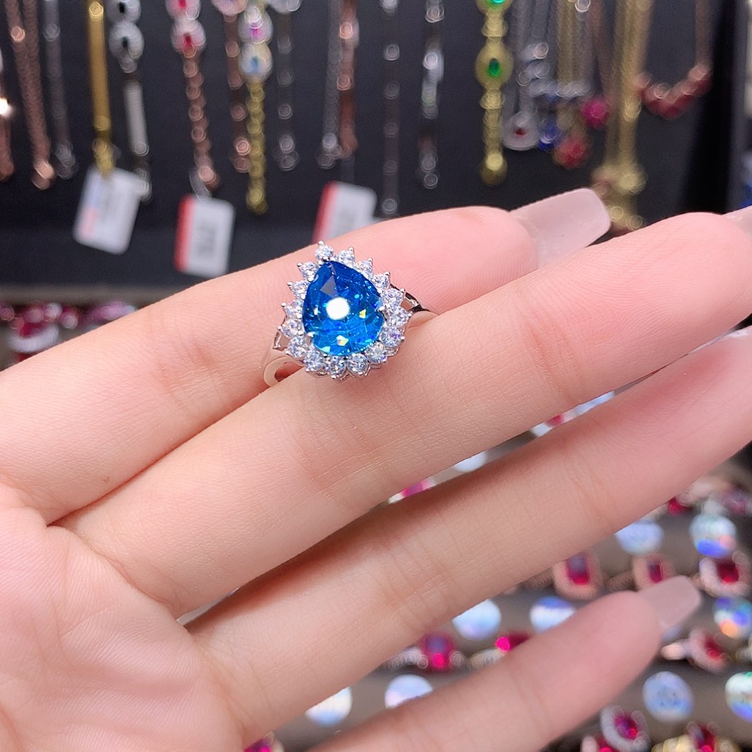 托帕石戒指银S925镶嵌白