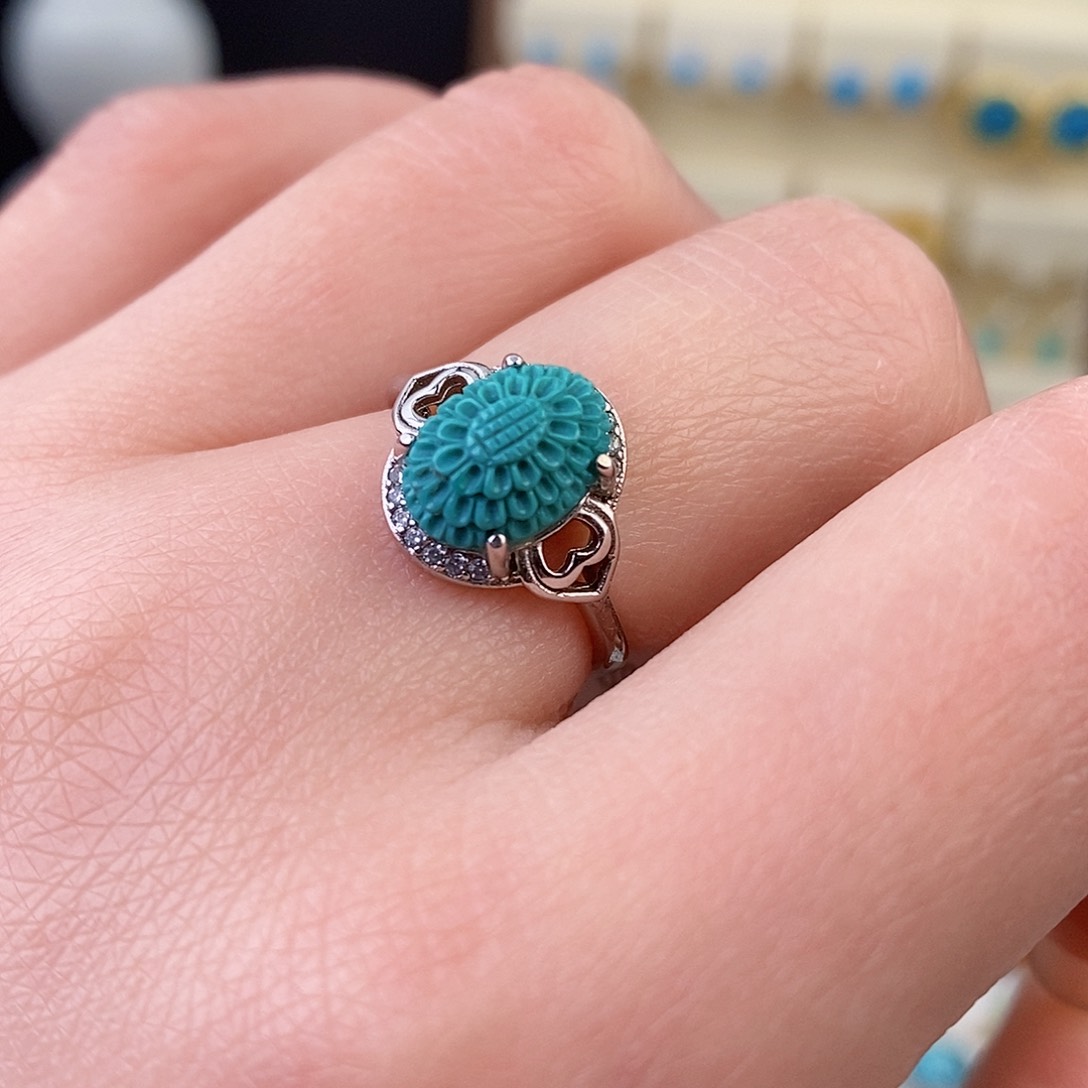 绿松石银S925镶嵌戒指