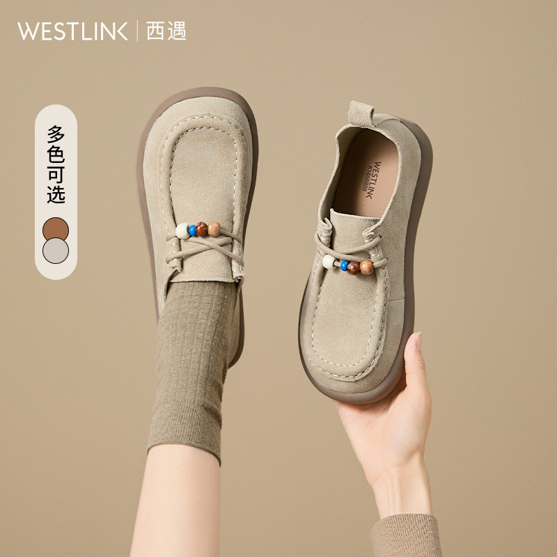 西遇全包勃肯鞋女2025新款秋季超火串珠复古袋鼠鞋系带豆豆单鞋