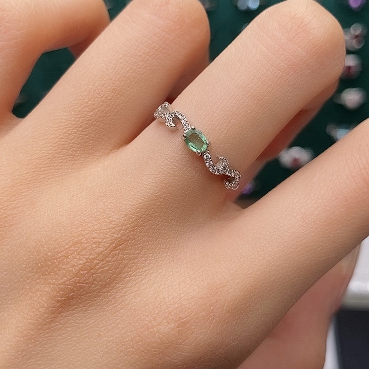 祖母绿戒指银S925镶嵌