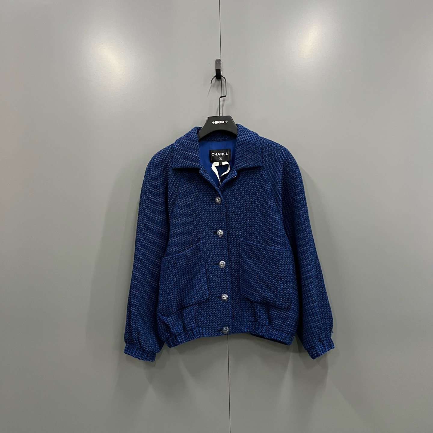 99新 Chanel/香奈儿 zt4 22P 蓝色编织软呢翻领外套38码/000962