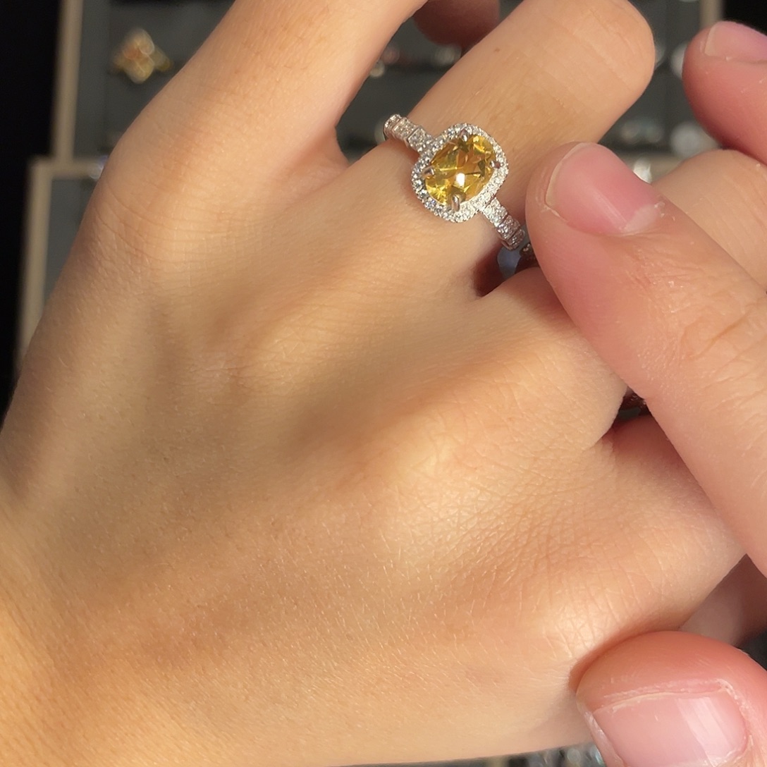 黄晶戒指银S925镶嵌