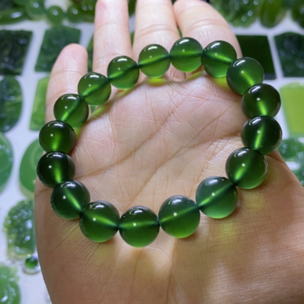 【闪购商品】蛇纹石玉手链未镶嵌悠*