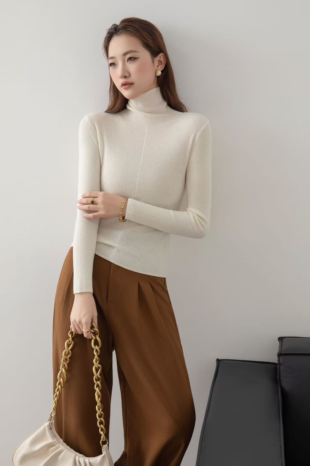 10%山羊绒+90%绵羊毛打底衫高领针织衫女保暖修身显瘦高级感穿搭