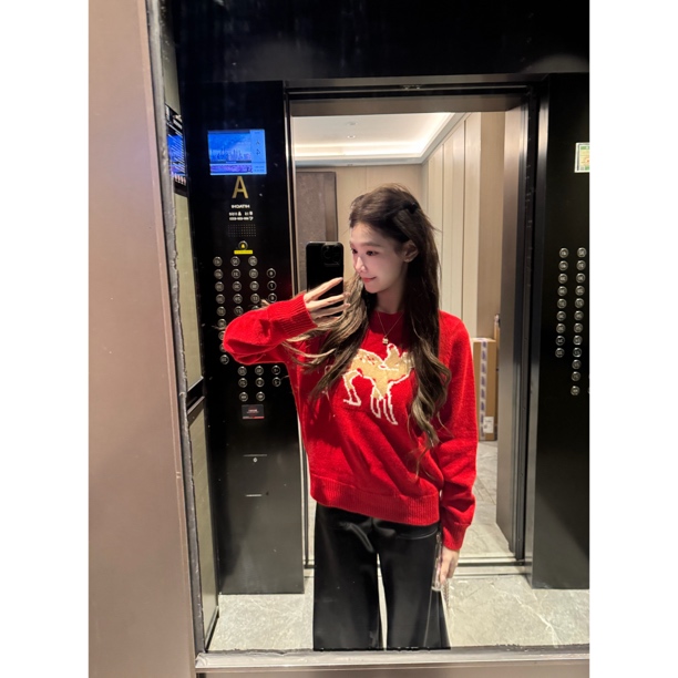 【Meng服饰】秋冬韩系慵懒风新年红针织毛衣女