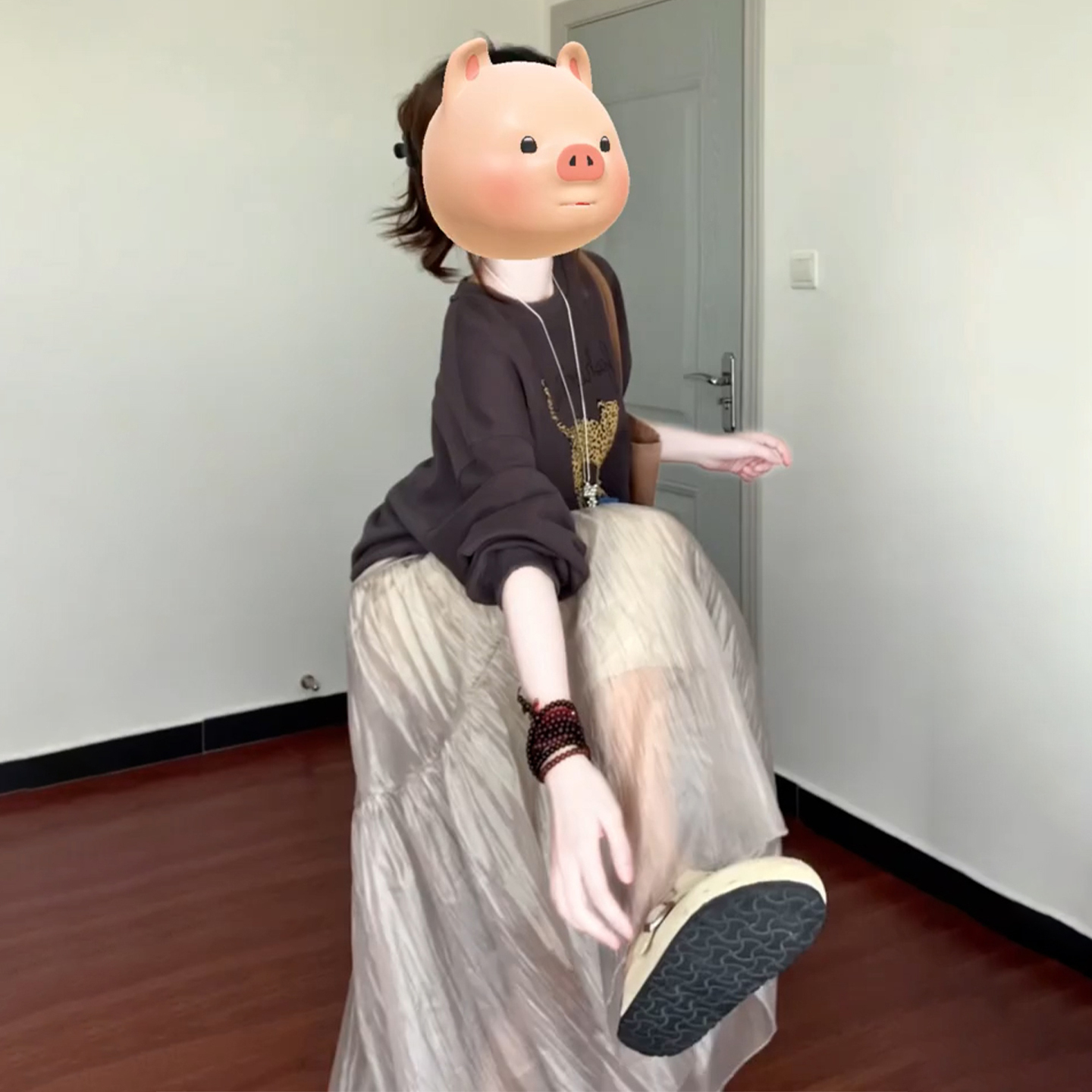 7731常规圆领套头高腰秋季甜美连衣裙公主气质百褶中长款