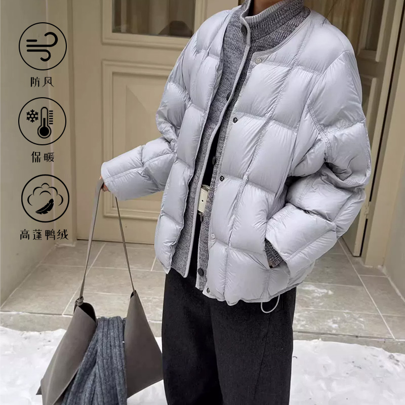 林子涵90白鸭绒羽绒服女短款拼接假两件休闲百搭冬季保暖时尚外套