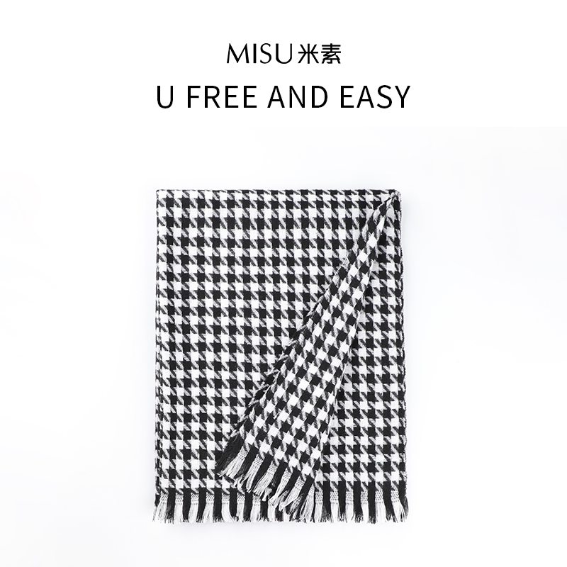 MISU米素时尚简约保暖经典黑白千鸟格围巾125W003