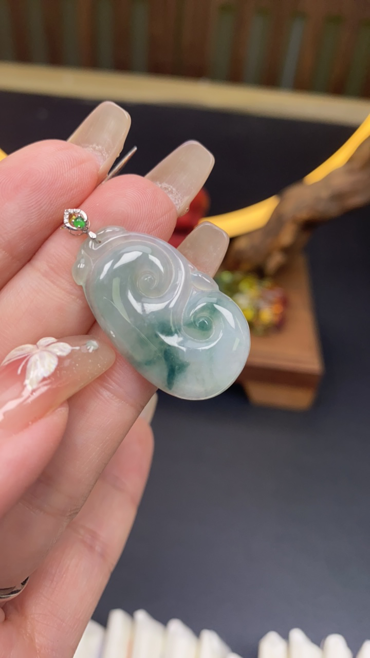 天然a货翡翠18k如意756