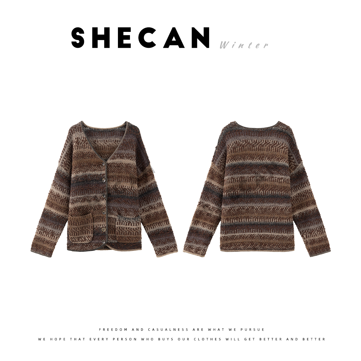 SHECAN【苏格兰】进口绵羊毛费尔岛小香风针织开衫加厚外套5DC050
