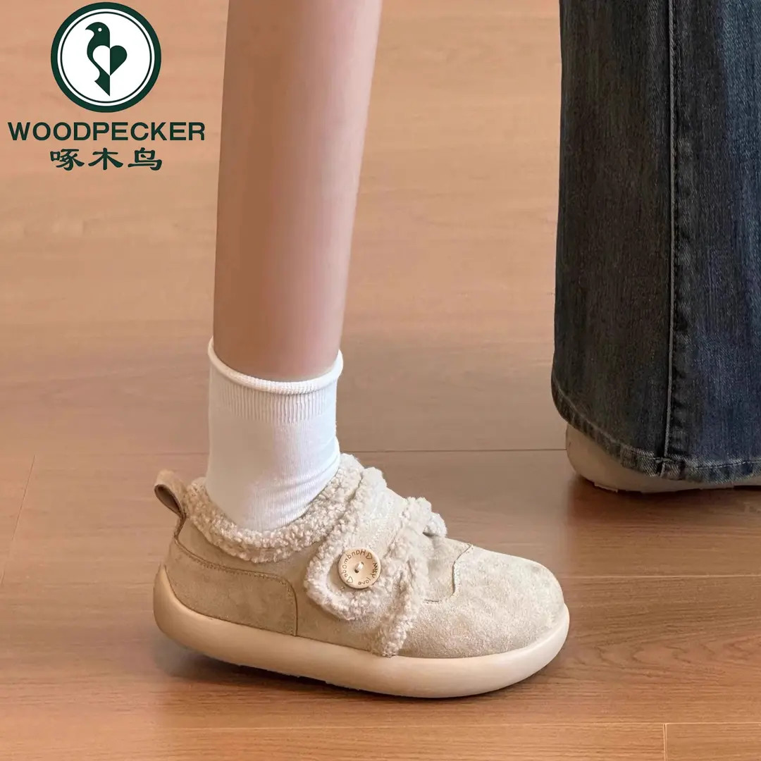 啄木鸟2025新款加绒勃肯棉鞋女款冬季女鞋厚底防滑保暖加厚雪地靴