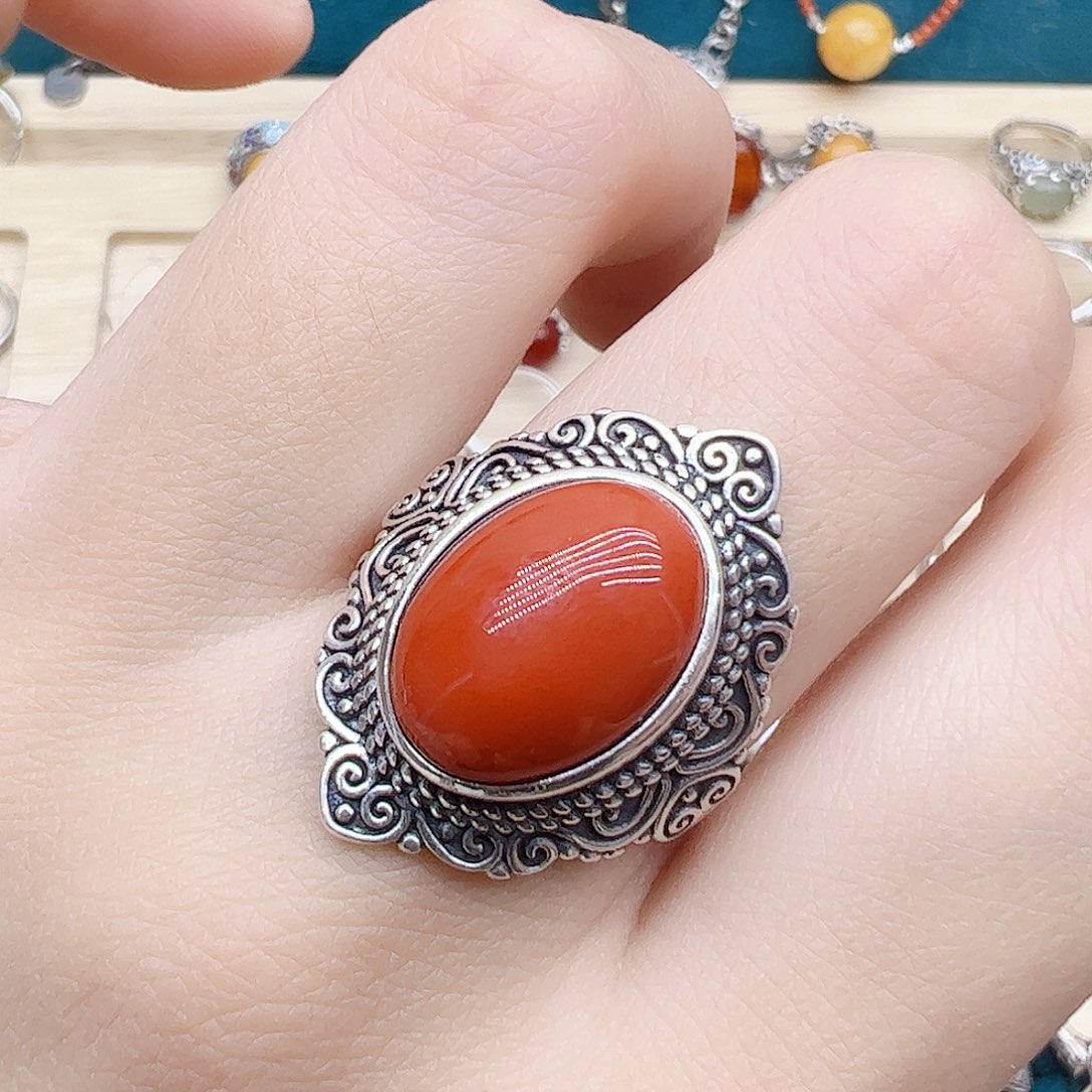 玛瑙/玉髓戒指银S925镶嵌