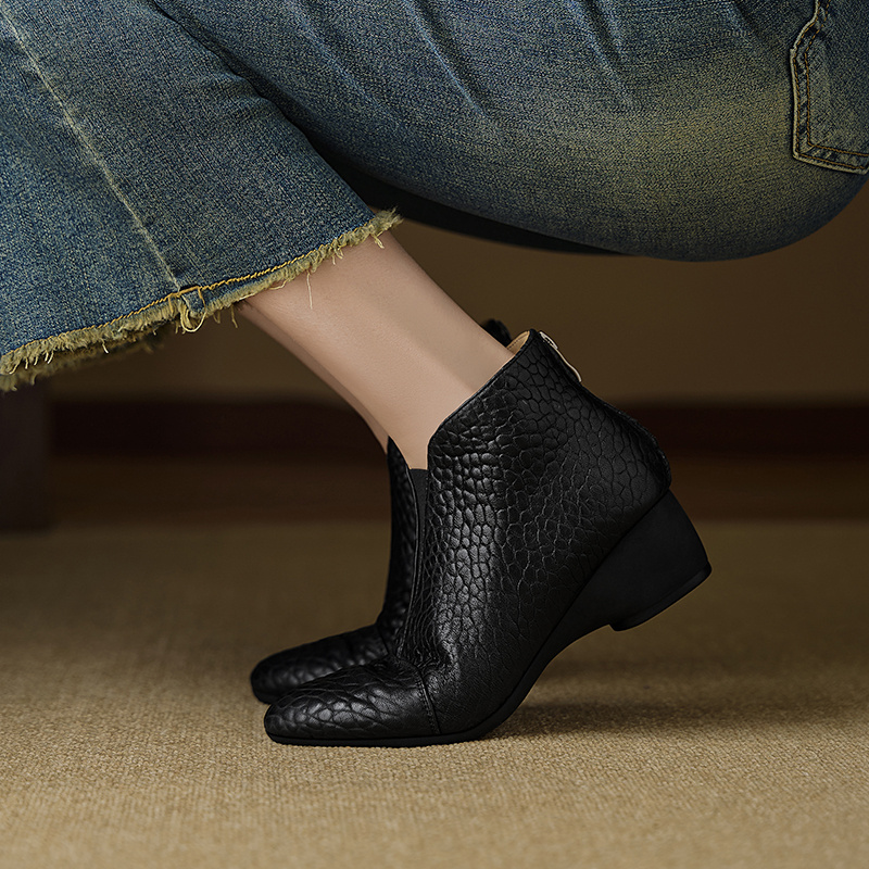 徐先生 牛皮/跟高4.5cm/34-40新款短靴平底坡跟短筒靴好走路不累