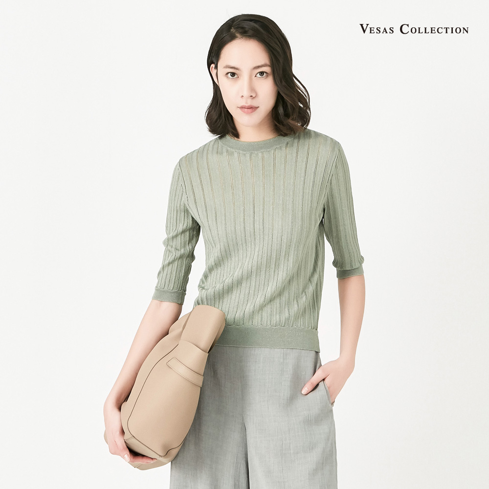 Vesas Collection 唯尚女装 日常有型圆领短袖上衣宽松针织衫打底