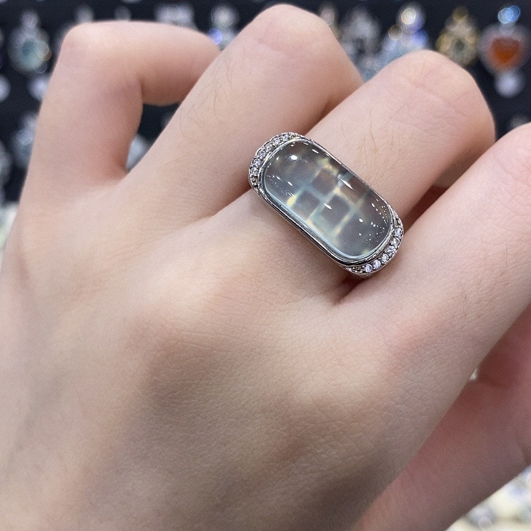 万***风蛇纹石玉银S925镶嵌戒指