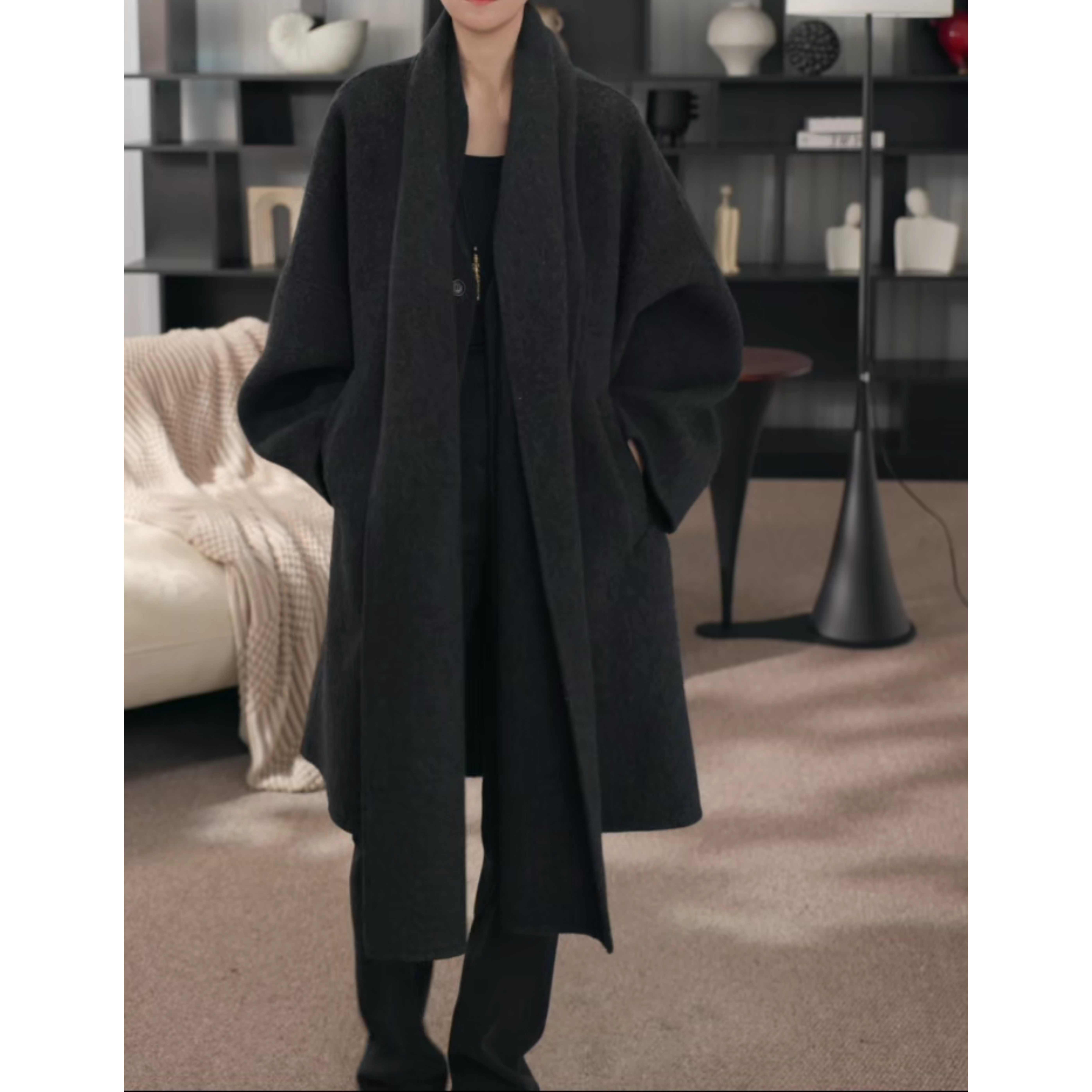 卢尚V领茧形围巾款羊绒上衣外套2002688