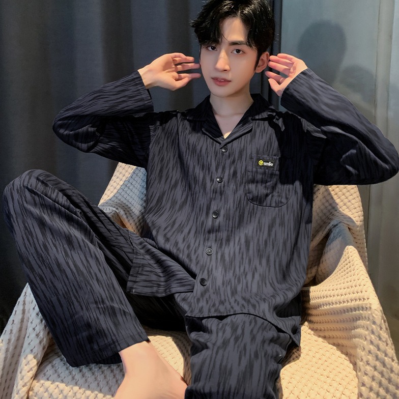 男士长袖睡衣春秋款宽松中青年家居服休闲可外穿套装大码情人节