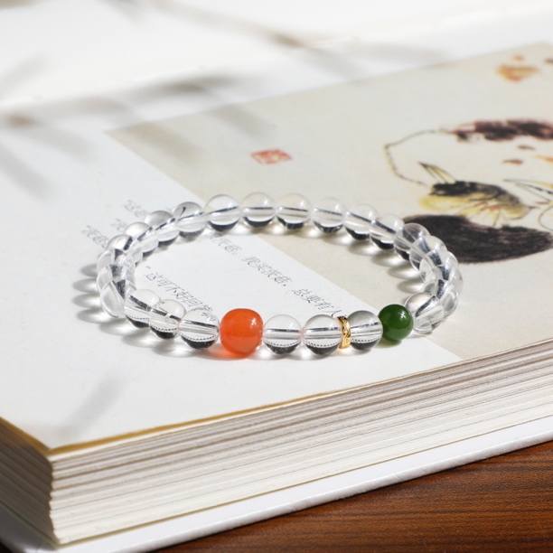 （桃）天然6.0mm白水晶手链女款转运原创手链（多样性发货）