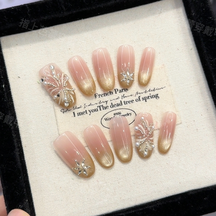 【烟花绚烂】轻奢风显白猫眼设计全钻时尚美观纯手工穿戴甲