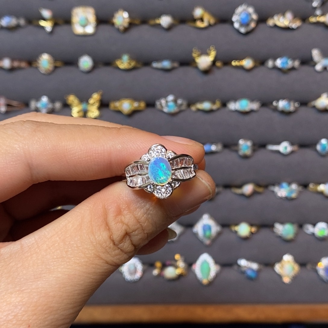 欧泊珠宝奇石银S925镶嵌戒指