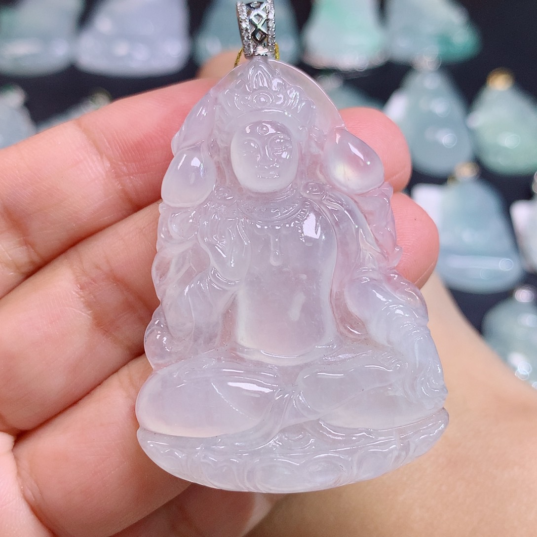 翡翠18K金镶嵌颈饰度母